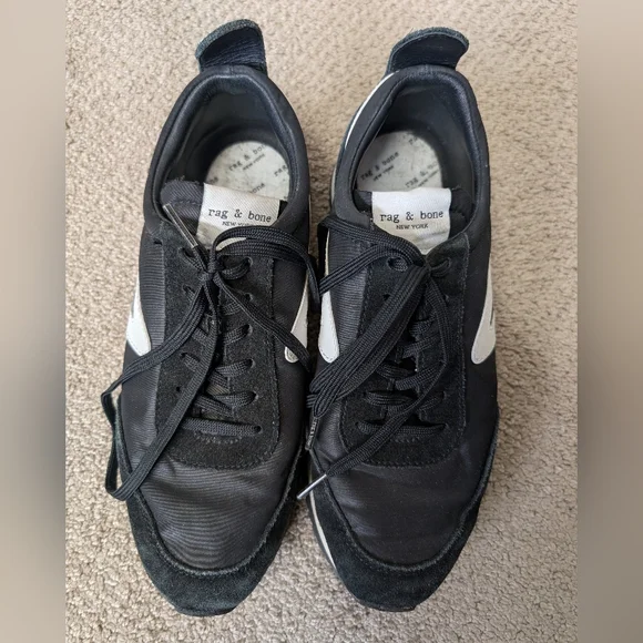 Rag & Bone Retro Runner Low Top Lace Sneakers Black White Womens EU 38.5 US 8.5 - Picture 2 of 8